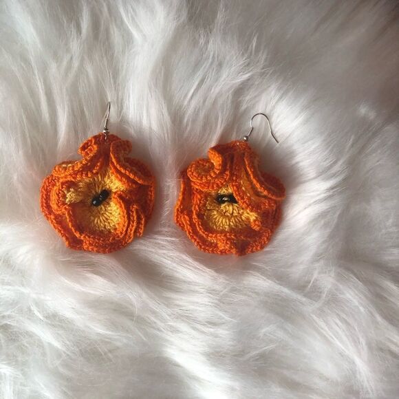 Brand New Handmade Crochet Earring Pink Flower Pattern 100% Cotton For Women - Picture 8 of 8